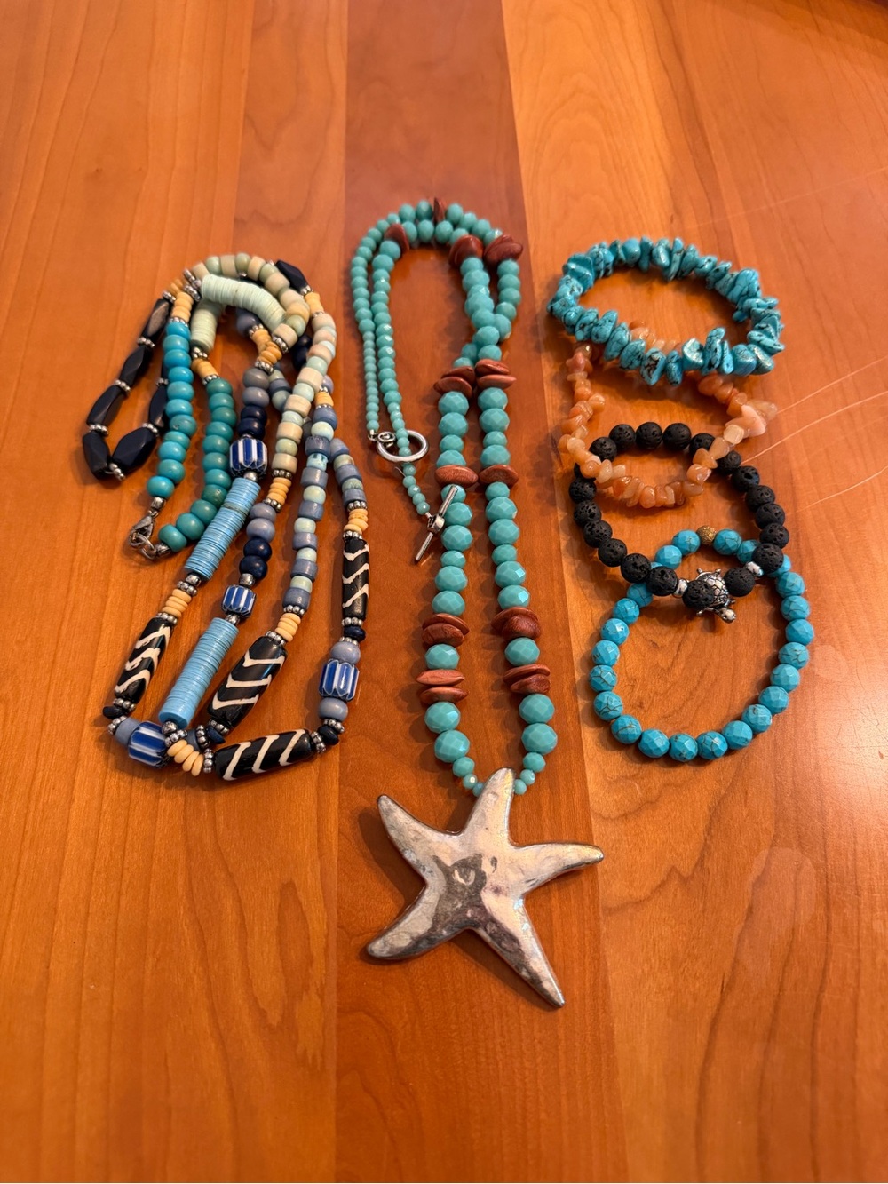6 Piece Beaded Jewelry Set! Turquoise Beach Vibes! 2 Necklaces and 4 Bracelets!!